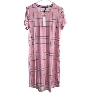 Jaclyn Intimates Pink Plaid Nightgown Dress Women's Medium Short Sleeve